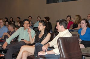 The audience gathers for the JHRTS NY event, A Conversation with the Comedians